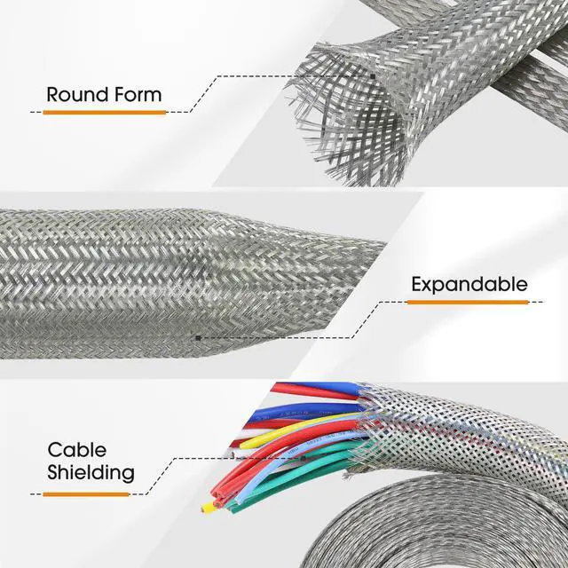 Alt view image 5 of 6 - Tinned Copper Wire Shielding Sleeve, Expandable Ground Strap Wiring Braided Sleeving Metal Mesh Sheathing Cabling Wiring Protector (5/8inch - 25ft)