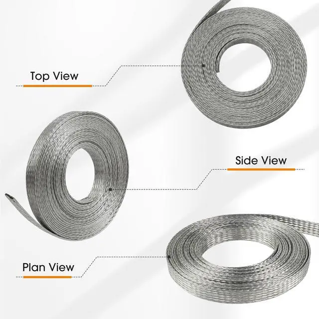 Alt view image 6 of 6 - Tinned Copper Wire Shielding Sleeve, Expandable Ground Strap Wiring Braided Sleeving Metal Mesh Sheathing Cabling Wiring Protector (5/8inch - 25ft)
