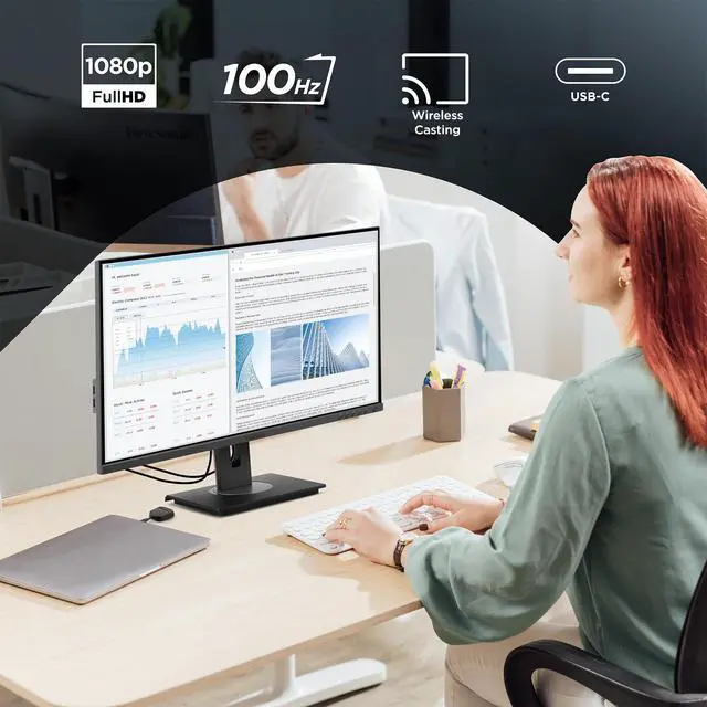 Alt view image 3 of 6 - VG2748N 27 Inch 1080p Monitor, IPS Display with Wireless Casting and AirPlay for Smooth Home and Office Productivity, Advanced Ergonomics, USB-C, USB Hub, DisplayPort, and HDMI Inputs