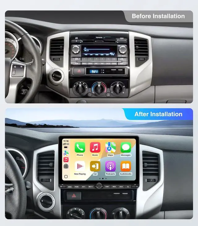 Alt view image 2 of 6 - Car Stereo Dash Kit Replacement for Toyota Tacoma Radio Upgrade 2005-2015,QLED Touch Screen Head Unit w/Wired Wireless CarPlay Andriod Auto GPS Navigation 5GWiFi FM/AM (with Type-c, 4+64G)