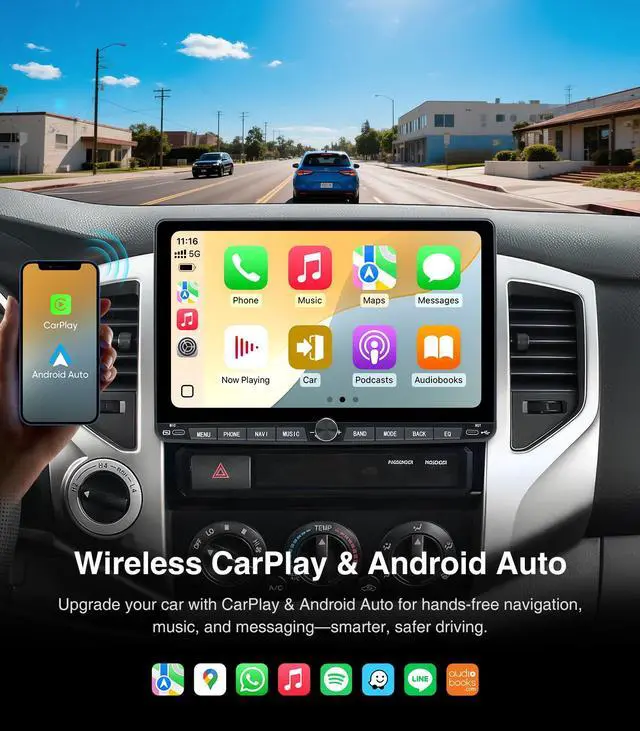 Alt view image 3 of 6 - Car Stereo Dash Kit Replacement for Toyota Tacoma Radio Upgrade 2005-2015,QLED Touch Screen Head Unit w/Wired Wireless CarPlay Andriod Auto GPS Navigation 5GWiFi FM/AM (with Type-c, 4+64G)