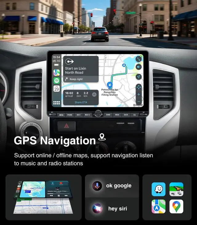 Alt view image 4 of 6 - Car Stereo Dash Kit Replacement for Toyota Tacoma Radio Upgrade 2005-2015,QLED Touch Screen Head Unit w/Wired Wireless CarPlay Andriod Auto GPS Navigation 5GWiFi FM/AM (with Type-c, 4+64G)