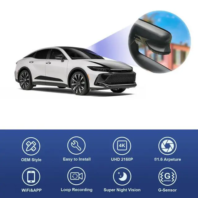 Alt view image 3 of 6 - 4K Dash Cam Suitable for Toyota Crown 2023 2024 2025 XLE Limited Platinum (16th Gen), OEM Factory Look, UHD 2160P Video, Built-in WiFi & APP, Loop Recording, G-Sensor, Plug & Play, 64GB Card