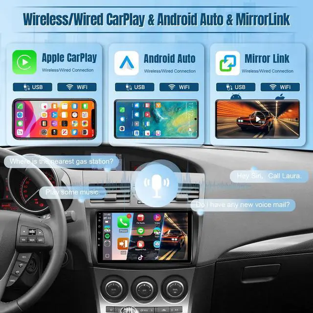 Alt view image 3 of 6 - 8Core Android 12 Car Radio for Mazda 3 2009 2010 2011 2012 2013, 9 inch IPS Touch Screen for Mazda 3 Stereo with CarPlay/Android Auto/Bluetooth/GPS/WiFi/Mirrorlink/Camera
