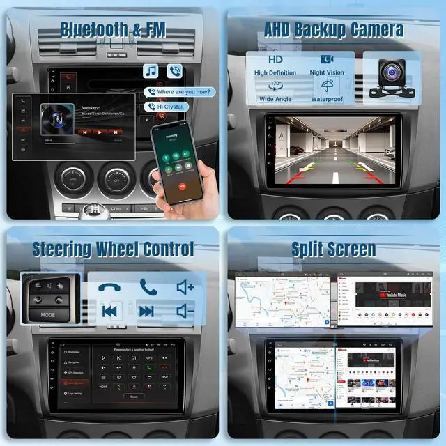 Alt view image 5 of 6 - 8Core Android 12 Car Radio for Mazda 3 2009 2010 2011 2012 2013, 9 inch IPS Touch Screen for Mazda 3 Stereo with CarPlay/Android Auto/Bluetooth/GPS/WiFi/Mirrorlink/Camera