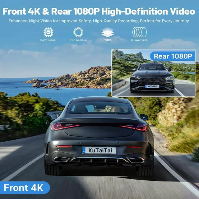 Alt view image 5 of 6 - Front 4K +Rear 1080P Dash Cam for Honda CRV 2023 2024 2025 2026 Sport Touring EX EX-L Hybrid (Gen6), Dual Dashcam for CR-V, OEM Look, WiFi & APP, G-Sensor, Parking Monitor, 128GB Card-Grey