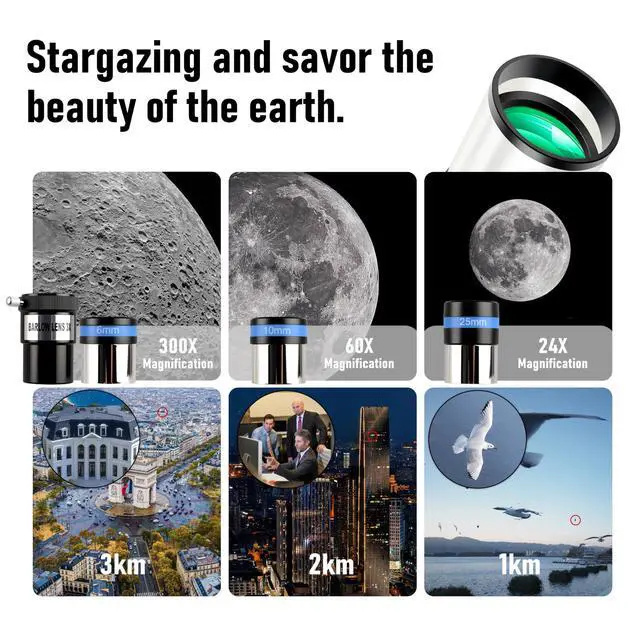 Alt view image 4 of 6 - Telescope, Telescope for Adults High Powered, 80mm Aperture 600mm FL with Metal AZ and Phone Holder and Portable Bag,Aperture 80mm