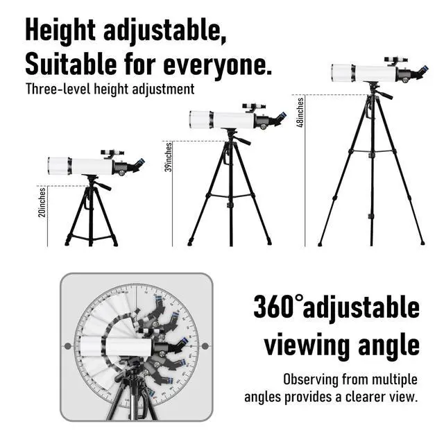 Alt view image 5 of 6 - Telescope, Telescope for Adults High Powered, 80mm Aperture 600mm FL with Metal AZ and Phone Holder and Portable Bag,Aperture 80mm