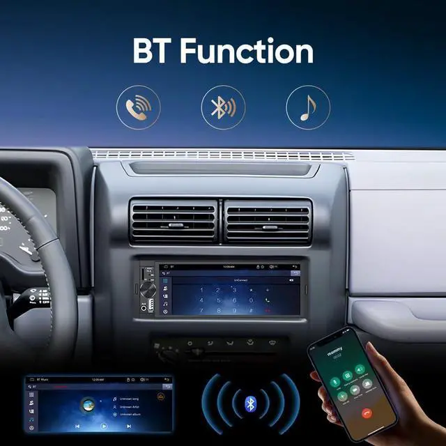 Alt view image 4 of 5 - Single Din Car Stereo Radio Upgrade with CarPlay & Android Auto/6.36 Inch HD Touch Screen/Bluetooth/USB Type-C/SWC/EQ/FM Radio/External Mic