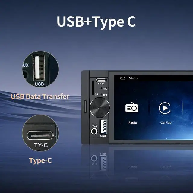 Alt view image 5 of 5 - Single Din Car Stereo Radio Upgrade with CarPlay & Android Auto/6.36 Inch HD Touch Screen/Bluetooth/USB Type-C/SWC/EQ/FM Radio/External Mic