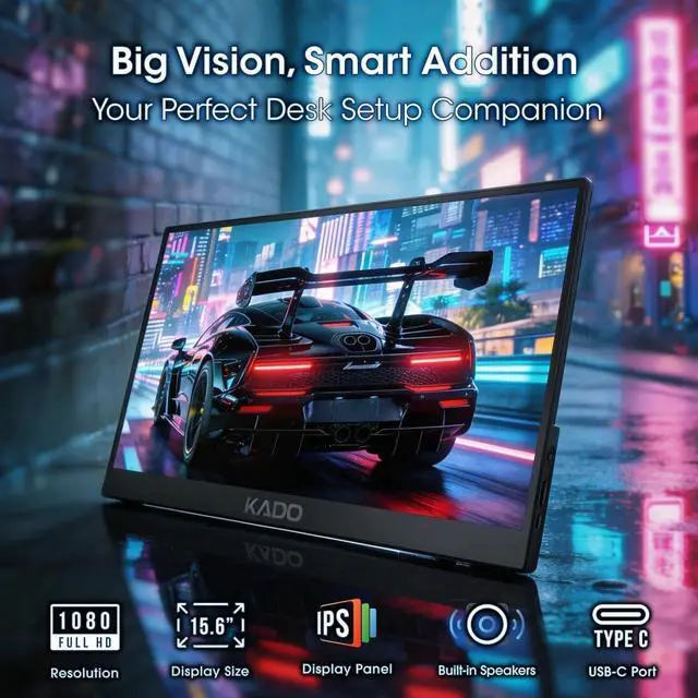Alt view image 2 of 6 - 15.6" FHD Portable Monitor for Laptop 1080p Second Display IPS | 45W Reverse Charging HDMI USB-C, 1920x1080 Laptop Screen Extender, Kickstand for PC, Mac, Dex, Tablet, Xbox, PS4/PS5, Switch