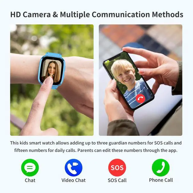 Alt view image 3 of 6 - 4G Kids Smart Watch Boys with GPS Tracker & Call Phone, Watches for Kids Age 5-12 with SOS Calling, School Mode Parental Controls 12/24 Hr Text Message HD Video Call Voice Chat (Light Blue)