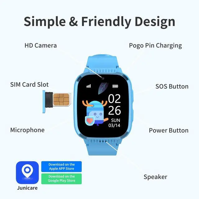 Alt view image 6 of 6 - 4G Kids Smart Watch Boys with GPS Tracker & Call Phone, Watches for Kids Age 5-12 with SOS Calling, School Mode Parental Controls 12/24 Hr Text Message HD Video Call Voice Chat (Light Blue)