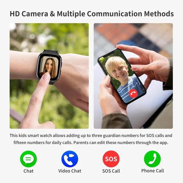 Alt view image 3 of 6 - 4G Kids Smart Watch Boys with GPS Tracker & Call Phone, Smart Watch for Kids Age 5-12 with SOS Calling, School Mode Parental Controls 12/24 Hr Text Message HD Video Call Voice Chat (Black)