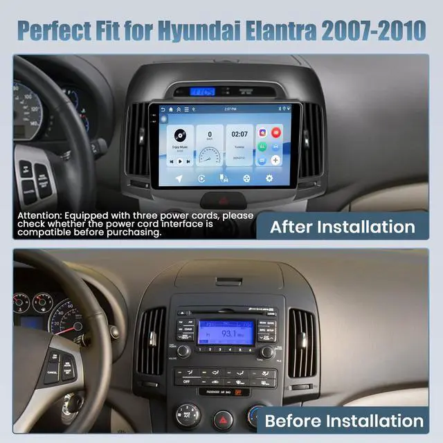Alt view image 2 of 6 - 4+128G Radio for Hyundai Elantra 2007-2010, 9" Touch Screen for Elantra Bluetooth Radio with Wireless CarPlay/Android Auto, 5GHz WiFi, Bluetooth 5.0, EQ, GPS Navigation, 1280 * 720, Backup Camera