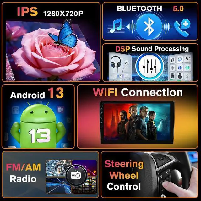 Alt view image 4 of 6 - Car Stereo for Chevy Aveo Sonic 2011 2012 2013 2014 2015, 9 Inch Touchscreen Android Head Unit, Wireless CarPlay & Wired Android Auto, Backup Camera, GPS, Bluetooth, FM/AM - 2GB RAM+64GB ROM