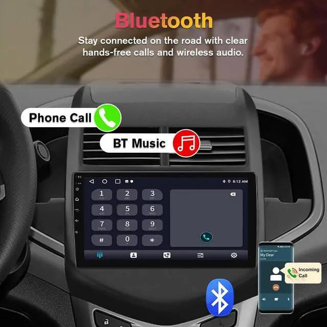 Alt view image 5 of 6 - Car Stereo for Chevy Aveo Sonic 2011 2012 2013 2014 2015, 9 Inch Touchscreen Android Head Unit, Wireless CarPlay & Wired Android Auto, Backup Camera, GPS, Bluetooth, FM/AM - 2GB RAM+64GB ROM
