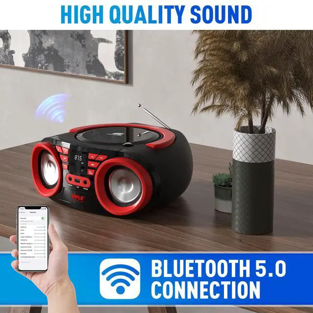 Alt view image 5 of 6 - CD Player Portable, CD Players for Home, Portable CD Player, 50W Max Power, Bluetooth, USB, AUX, AM/FM Radio, Top-Loading, Includes AC/DC Power Cord, LED Display, 3+ Hr Battery Life