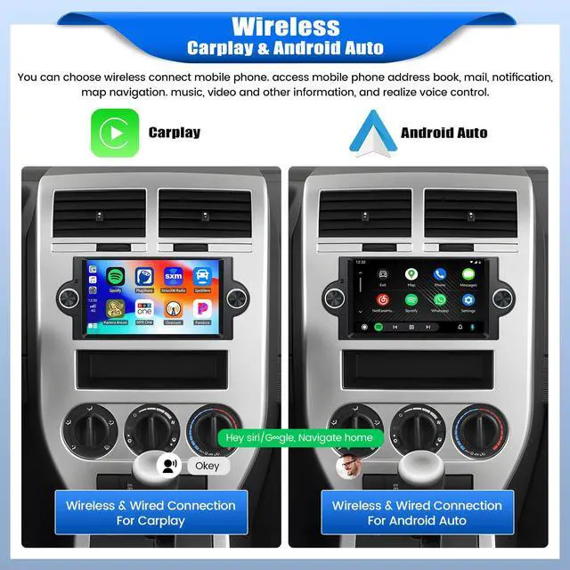Alt view image 3 of 6 - 2+64G Car Stereo for Dodge Ram 1500/2500/3500 2006-2008,Dodge Durango 2005-2008,Chrysler 300 Touring/300C/300M 2005-2007,Jeep Grand Cherokee 2005-2009 with Carplay,6.2" Radio with BT FM/RDS WiFi GPS