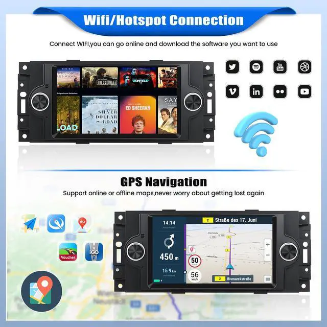 Alt view image 5 of 6 - 2+64G Car Stereo for Dodge Ram 1500/2500/3500 2006-2008,Dodge Durango 2005-2008,Chrysler 300 Touring/300C/300M 2005-2007,Jeep Grand Cherokee 2005-2009 with Carplay,6.2" Radio with BT FM/RDS WiFi GPS