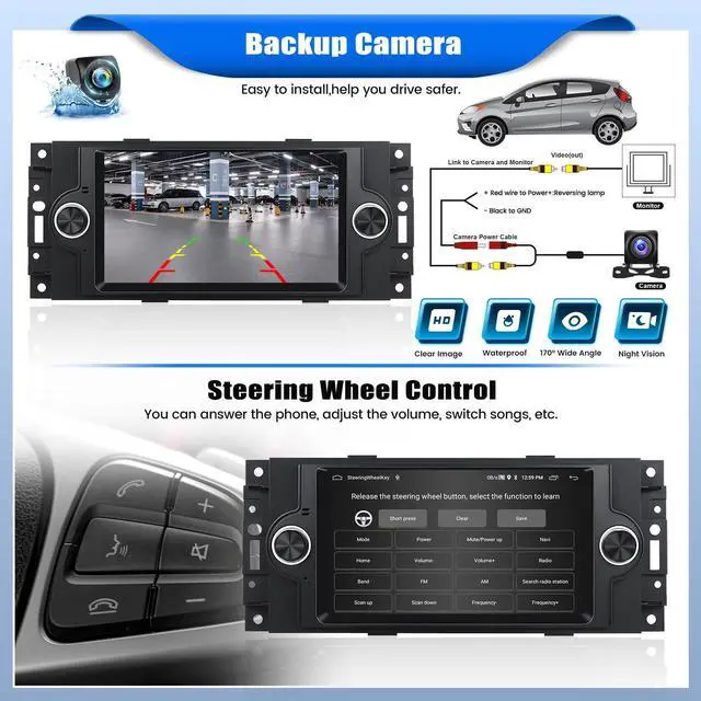 Alt view image 6 of 6 - 2+64G Car Stereo for Dodge Ram 1500/2500/3500 2006-2008,Dodge Durango 2005-2008,Chrysler 300 Touring/300C/300M 2005-2007,Jeep Grand Cherokee 2005-2009 with Carplay,6.2" Radio with BT FM/RDS WiFi GPS
