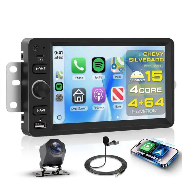 Main image of 4G+64G Android 15 Car Radio Stereo for Chevy Chevrolet Silverado Tahoe SSR 03-06, GMC Sierra Yukon,Hummer H2 H3, 7'' Touchscreen with Wireless CarPlay Android Auto Backup Camera,GPS BT FM RDS Radio