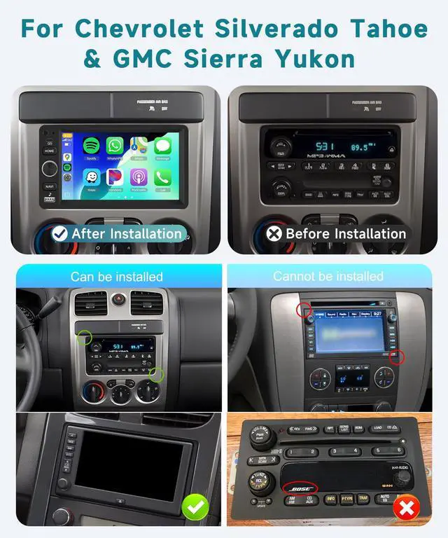 Alt view image 2 of 6 - 4G+64G Android 15 Car Radio Stereo for Chevy Chevrolet Silverado Tahoe SSR 03-06, GMC Sierra Yukon,Hummer H2 H3, 7'' Touchscreen with Wireless CarPlay Android Auto Backup Camera,GPS BT FM RDS Radio
