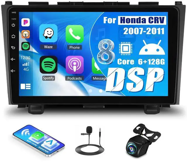 Main image of 8 Core 6+128G Car Stereo for Honda CRV 2007-2011 with CarPlay Android Auto 9inch 1280×720P IPS Touch Screen, Car Radio with 5.0Bluetooth GPS WiFi 32EQ DSP 59UIs AHD Rear Camera Three Split Screen