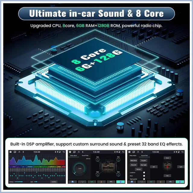 Alt view image 5 of 6 - 8 Core 6+128G Car Stereo for Honda CRV 2007-2011 with CarPlay Android Auto 9inch 1280×720P IPS Touch Screen, Car Radio with 5.0Bluetooth GPS WiFi 32EQ DSP 59UIs AHD Rear Camera Three Split Screen
