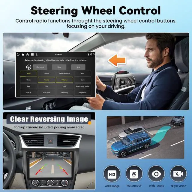 Alt view image 6 of 6 - 8 Core 6+128G Car Stereo for Honda CRV 2007-2011 with CarPlay Android Auto 9inch 1280×720P IPS Touch Screen, Car Radio with 5.0Bluetooth GPS WiFi 32EQ DSP 59UIs AHD Rear Camera Three Split Screen