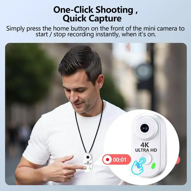 Alt view image 6 of 6 - 4K Mini Body Camera with 128GB Card,Thumb Action Cam with WiFi, 150° Wearable Hands-Free Chest Recording POV Camera - Magnetic Personal Clip On Camcorder for Cycling/Travel/Outoor/Work (White)