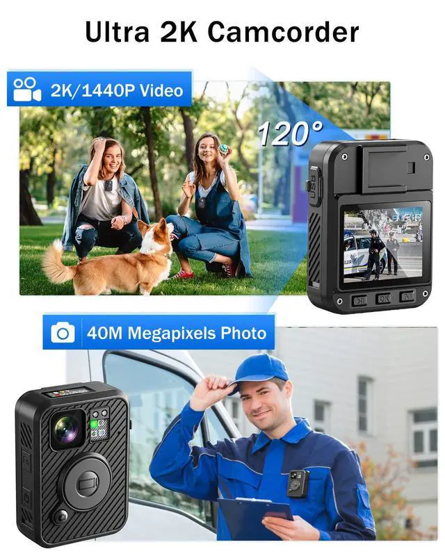Alt view image 3 of 6 - F2 256GB Body Camera with Dual-Screen, GPS Body Worn Camera, 2K Body Cam with Intuitive Large Button for HD Video Security Guard, Enforcement Officers, Drivers, Delivery Recording(256GB)