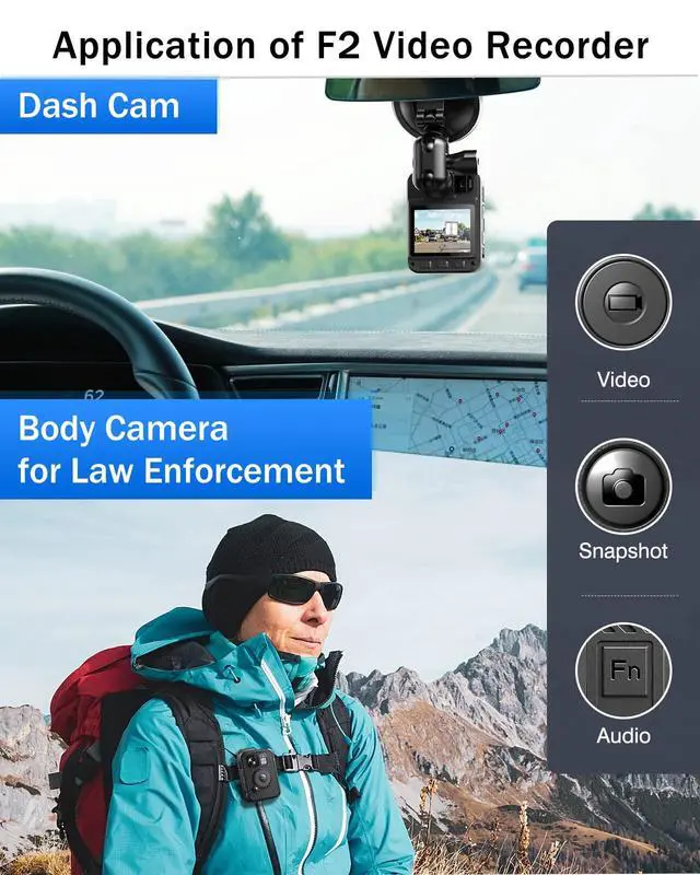 Alt view image 6 of 6 - F2 256GB Body Camera with Dual-Screen, GPS Body Worn Camera, 2K Body Cam with Intuitive Large Button for HD Video Security Guard, Enforcement Officers, Drivers, Delivery Recording(256GB)