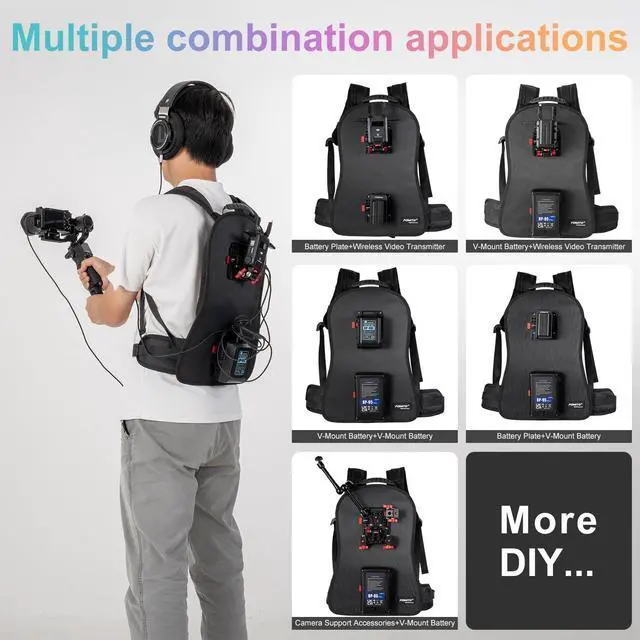 Alt view image 4 of 6 - BB-03 V-Mount Battery Backpack Vest, Man-Portable Camera Rig with Wireless Video Transmission, Adjustable Straps, Anti-Vibration Decompression Design