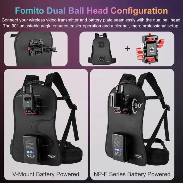 Alt view image 6 of 6 - BB-03 V-Mount Battery Backpack Vest, Man-Portable Camera Rig with Wireless Video Transmission, Adjustable Straps, Anti-Vibration Decompression Design