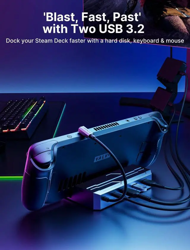 Alt view image 5 of 6 - Steam Deck Dock with 100W Charger, 6-in-1 M.2 Docking Station for Steam Deck/ROG Ally, 4K@60Hz HDMI, Gigabit Ethernet, PD 100W, 10Gbps USB A&C 3.2, M.2 Slot (Up to 2TB)-HB0604 (SSD Not Included)