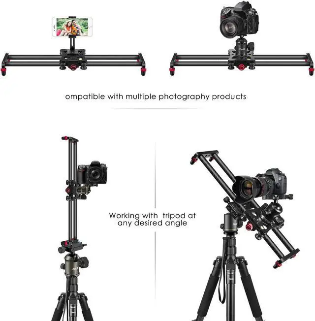 Alt view image 3 of 6 - Camera Slider 16 "/40 cm Adjustable Carbon Fiber Camera Dolly Track Slider Video Stabilizer Rail for Camera DSLR Video Movie Photography Camcorder Stabili & Phone