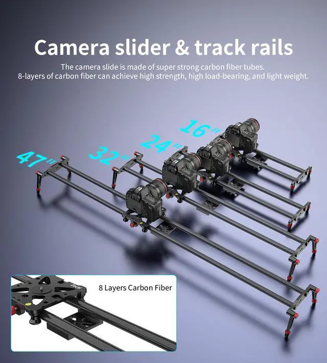 Alt view image 6 of 6 - Camera Slider 16 "/40 cm Adjustable Carbon Fiber Camera Dolly Track Slider Video Stabilizer Rail for Camera DSLR Video Movie Photography Camcorder Stabili & Phone