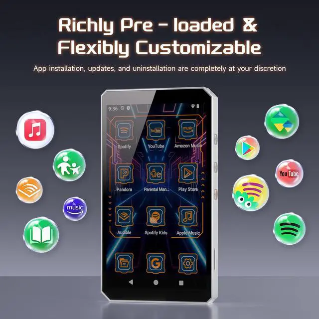 Alt view image 3 of 6 - 96GB Kids Mecha MP3 Player with Parental Control,Android 14 MP3 Streaming Media Player with Spotify,Audible,Libby,Play Store,WiFi Music Player with Speaker Up to 1TB