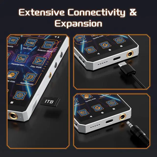 Alt view image 6 of 6 - 96GB Kids Mecha MP3 Player with Parental Control,Android 14 MP3 Streaming Media Player with Spotify,Audible,Libby,Play Store,WiFi Music Player with Speaker Up to 1TB