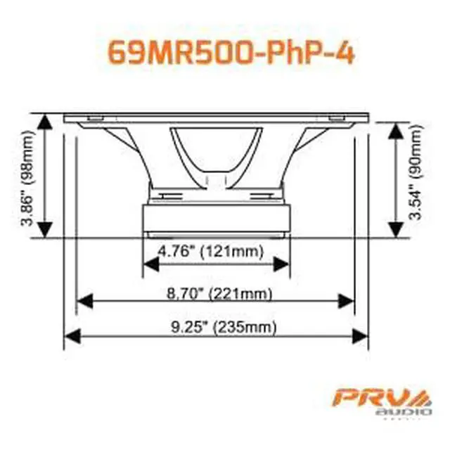 Alt view image 6 of 6 - 6x9 Inch Midrange Speaker 69MR500-PhP-4 500 Watts Program Power, 4 Ohm, 1.5 in Voice Coil, 250 Watts RMS Pro Car Audio Loudspeaker (Single)