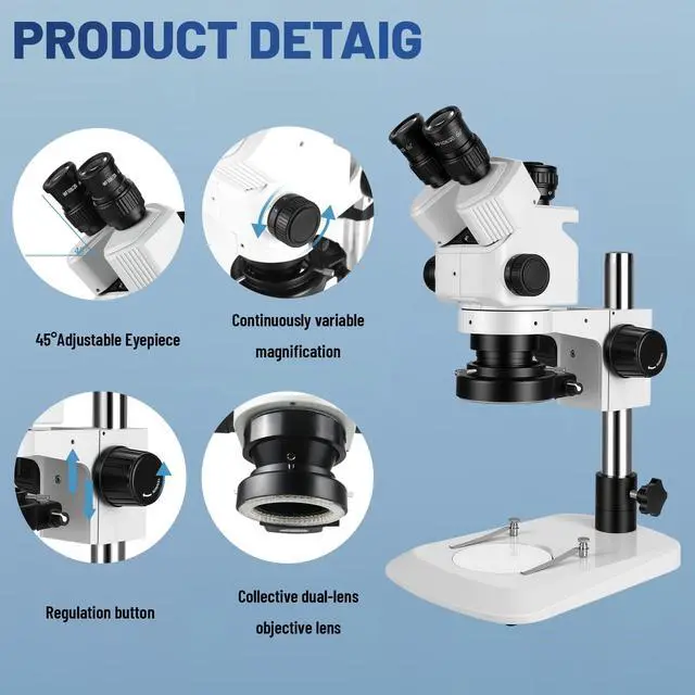 Alt view image 2 of 6 - Professional Trinocular Stereo Zoom Microscope,with 56-Bulb LED Ring Light,6X-45X Magnification,WF10X Eyepieces,0.6X-4.5X Zoom Objective, 0.5X CTV Trinocular High Definition Adapter