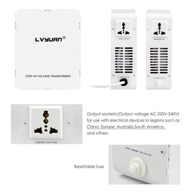 Alt view image 4 of 6 - 1500W Step Up Transformer Voltage Converter 110/120V to 220/240V Converter with Circuit Breaker Protection for Euro China Korea Appliances()