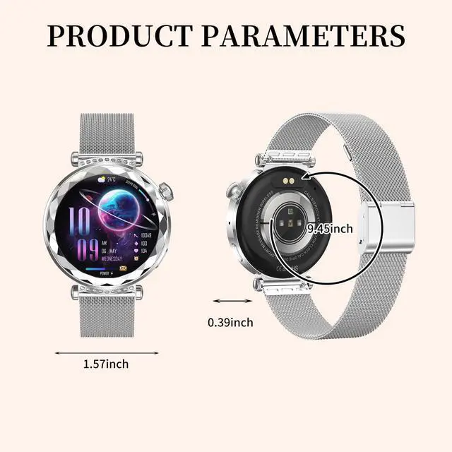 Alt view image 2 of 6 - Smart Watch for Women, Fitness Tracker for Android/iOS, 1.19" AMOLED Screen Smartwatches with Female Cycle, Heart Rate, Sleep Monitor, Activity Tracking (2 Watch Bands) (Silver)