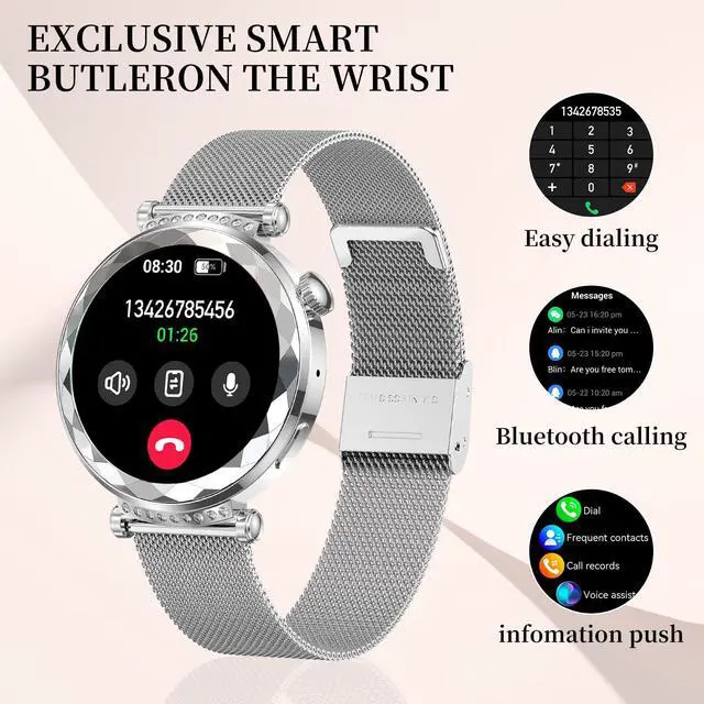 Alt view image 5 of 6 - Smart Watch for Women, Fitness Tracker for Android/iOS, 1.19" AMOLED Screen Smartwatches with Female Cycle, Heart Rate, Sleep Monitor, Activity Tracking (2 Watch Bands) (Silver)