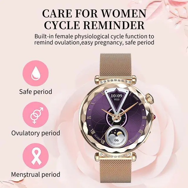 Alt view image 6 of 6 - Smart Watch for Women, Fitness Tracker for Android/iOS, 1.19" AMOLED Screen Smartwatches with Female Cycle, Heart Rate, Sleep Monitor, Activity Tracking (2 Watch Bands) (Silver)