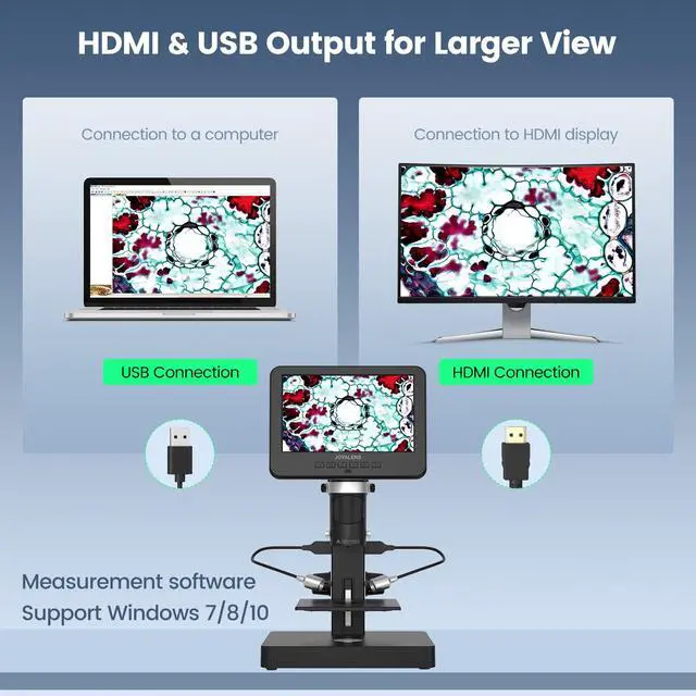 Alt view image 3 of 6 - JL246PS 3 Lens 7'' HDMI Digital Microscope 4000X, Biological Microscope for Adults Kids with Prepared Slides, UHD 2160P Video, Full Coin Microscope for Error Coins, Windows Compatible, 32GB