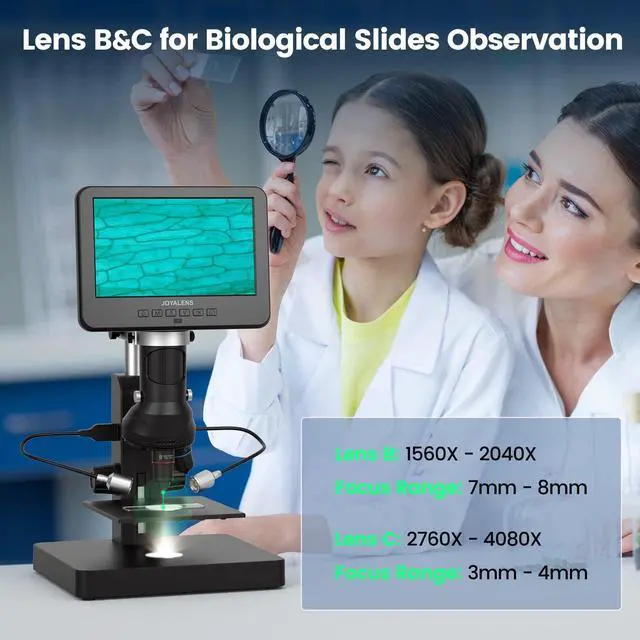 Alt view image 4 of 6 - JL246PS 3 Lens 7'' HDMI Digital Microscope 4000X, Biological Microscope for Adults Kids with Prepared Slides, UHD 2160P Video, Full Coin Microscope for Error Coins, Windows Compatible, 32GB
