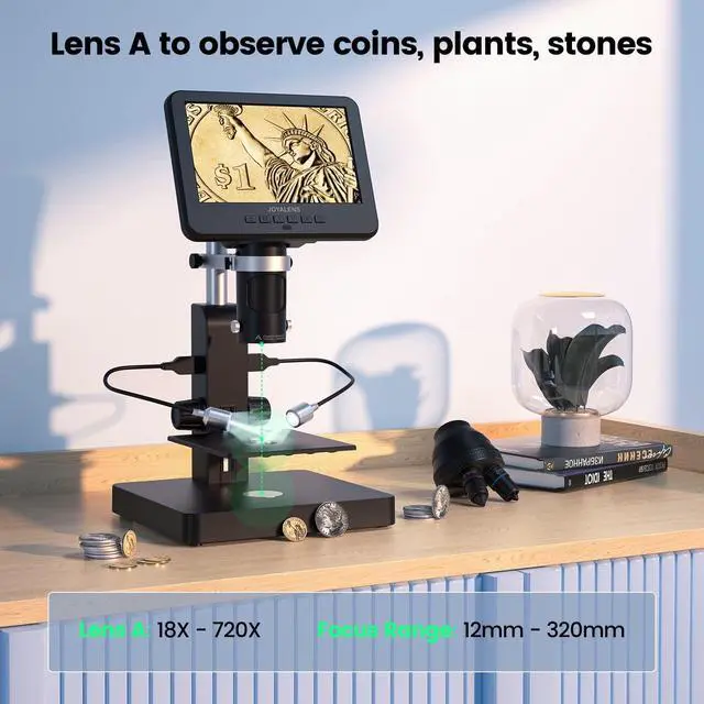 Alt view image 5 of 6 - JL246PS 3 Lens 7'' HDMI Digital Microscope 4000X, Biological Microscope for Adults Kids with Prepared Slides, UHD 2160P Video, Full Coin Microscope for Error Coins, Windows Compatible, 32GB