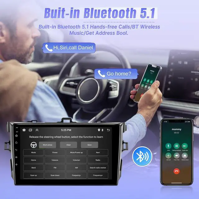 Alt view image 4 of 6 - Car Radio for Toyota Corolla 2008 2009 2010 2011 2012, Android Car Stereo Wireless Carplay, 9 inch Touch Screen for Corolla Android Auto Mirrorlink Bluetooth GPS WiFi FM RCA Backup Camera